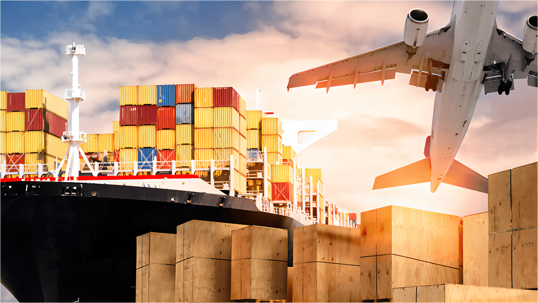 Cargo ship at a busy port representing cheap shipping from china canada