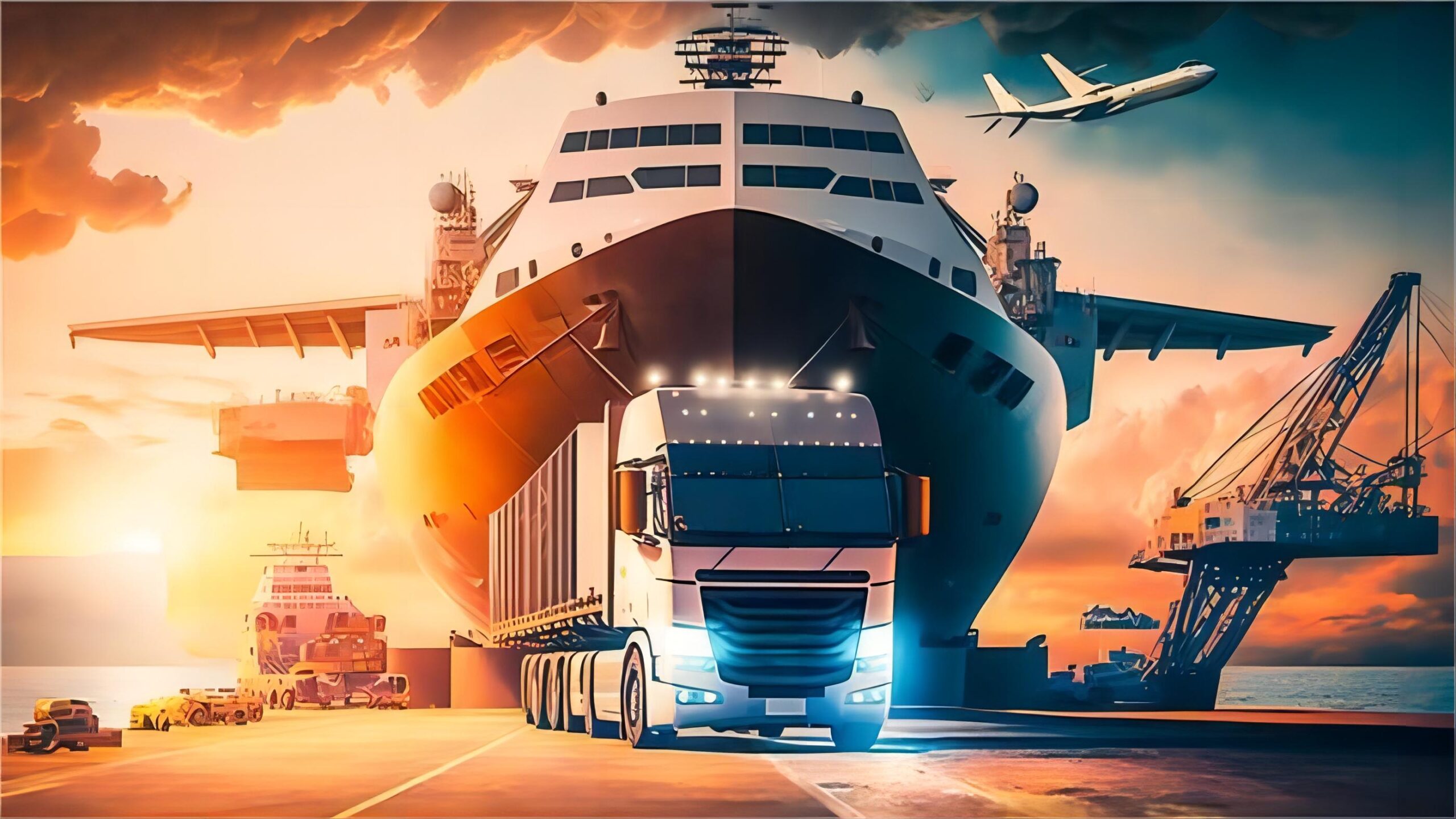 Cargo ship and freight train illustrating door to door shipping china international poland