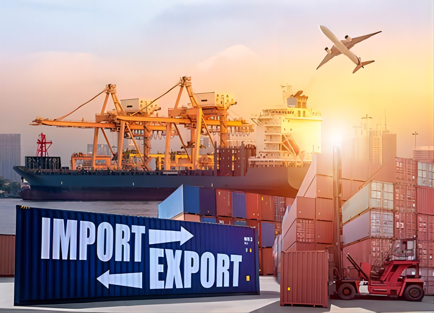 Shipping container ship at a busy port in China