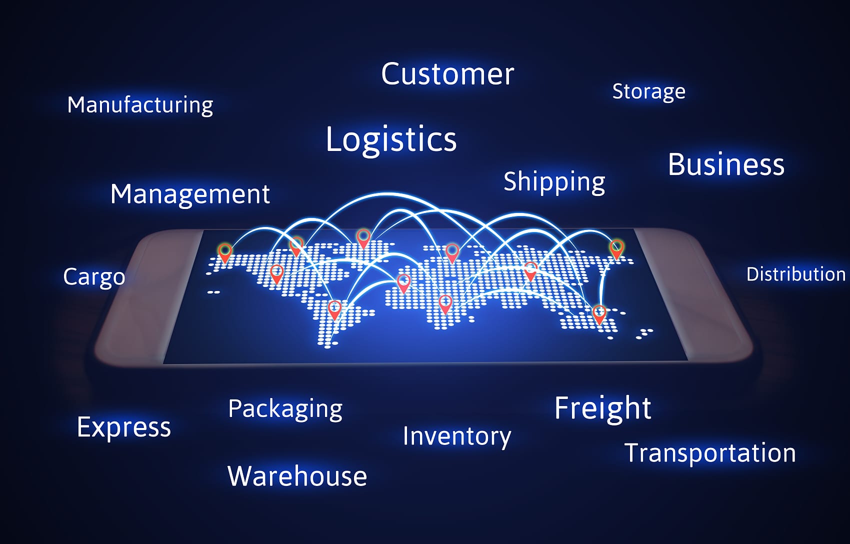 Logistics workers scanning barcodes on small packages for international air transit